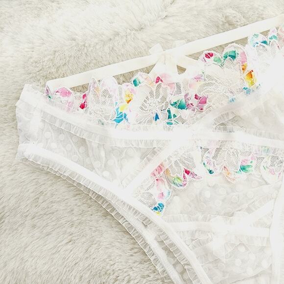 For Love and Lemons Outline White Rainbow Floral High Waisted Panty XXS NWT - Picture 3 of 13
